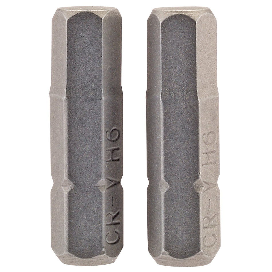 Hexagonal-Insert-Bit,-6mm,-1/4"-Hex,-25mm-Long-(Pack-of-2)