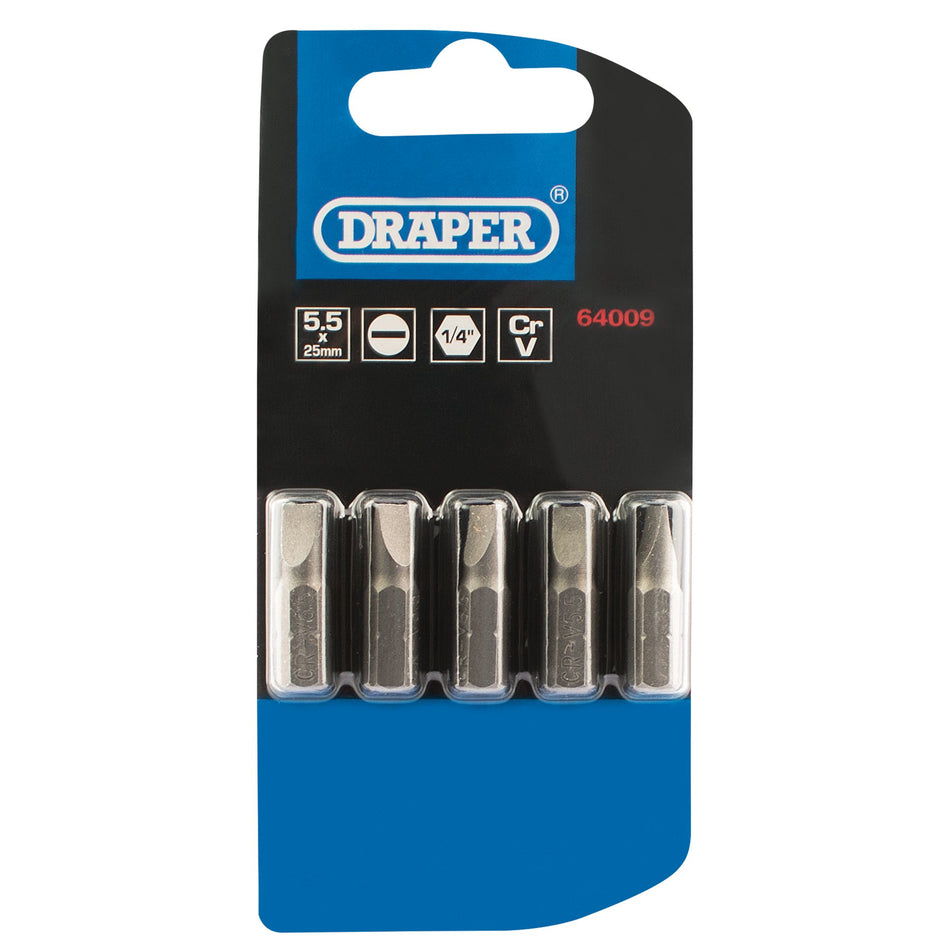 Plain-Slot-Insert-Bit,-5.5mm,-1/4"-Hex,-25mm-Long-(Pack-of-5)