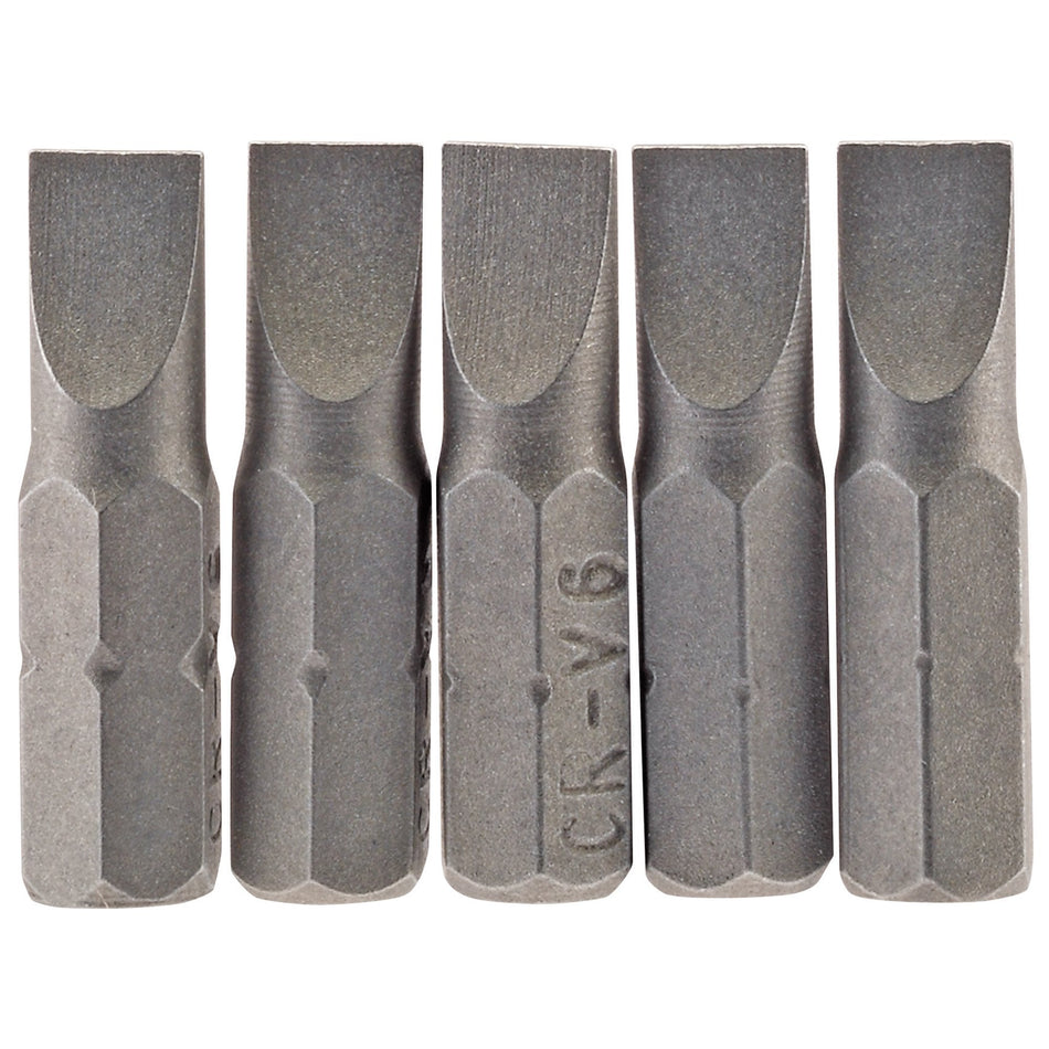 Plain-Slot-Insert-Bit,-6mm,-1/4"-Hex,-25mm-Long-(Pack-of-5)