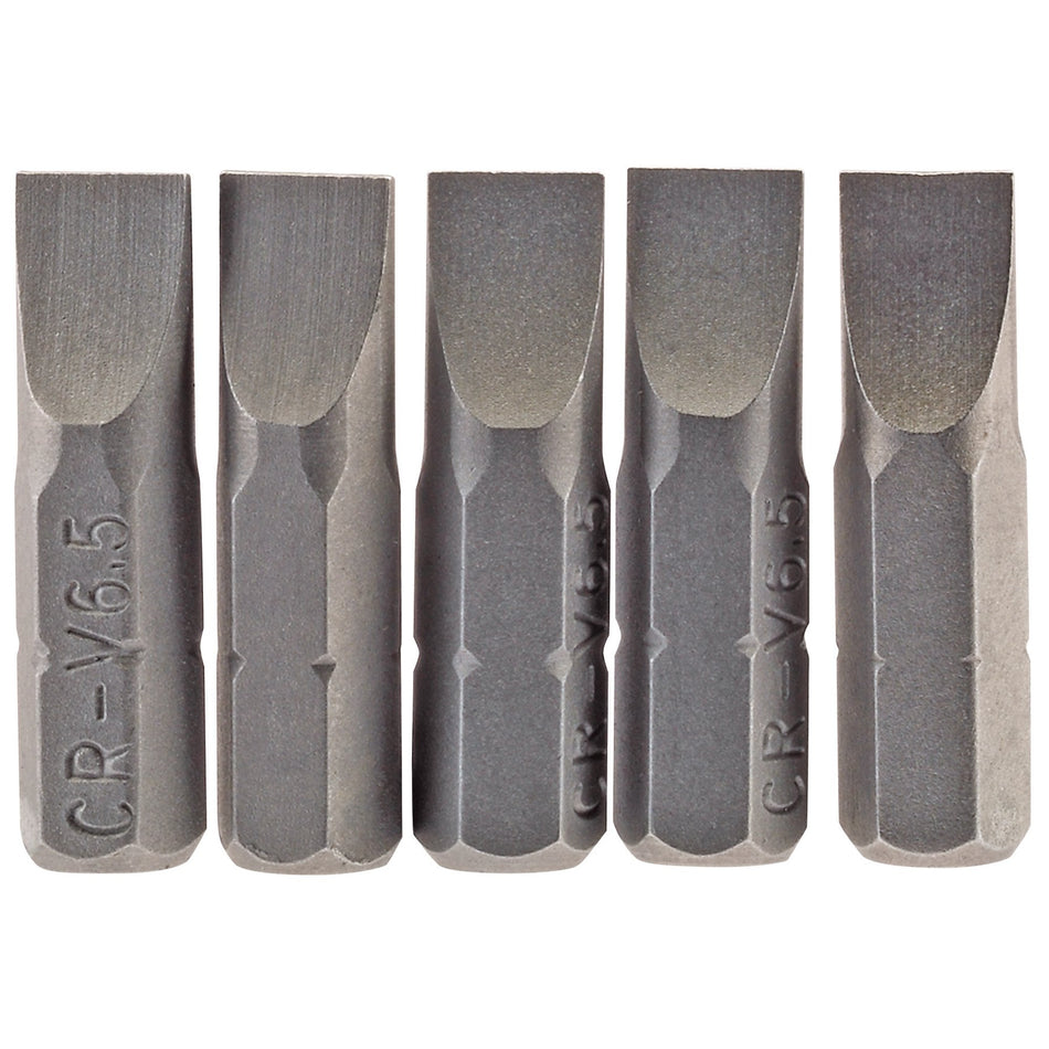 Plain-Slot-Insert-Bit,-6.5mm,-1/4"-Hex,-25mm-Long-(Pack-of-5)