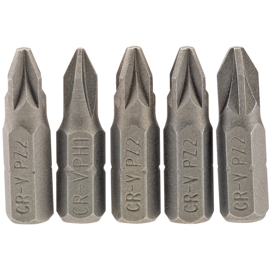 PZ-Type-Insert-Bit,-1/4"-Hex,-25mm-Long,-No.2-(Pack-of-5)