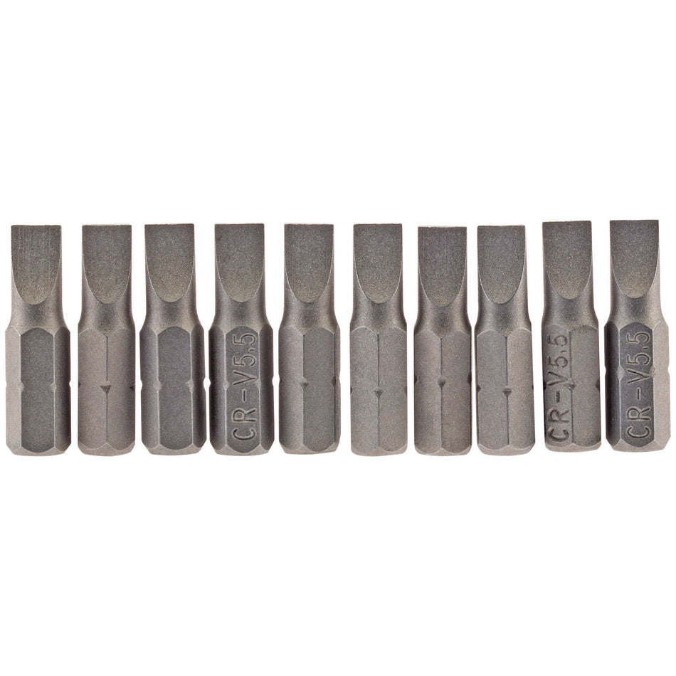 Plain-Slot-Insert-Bit,-5.5mm,-1/4"-Hex,-25mm-Long-(Pack-of-10)
