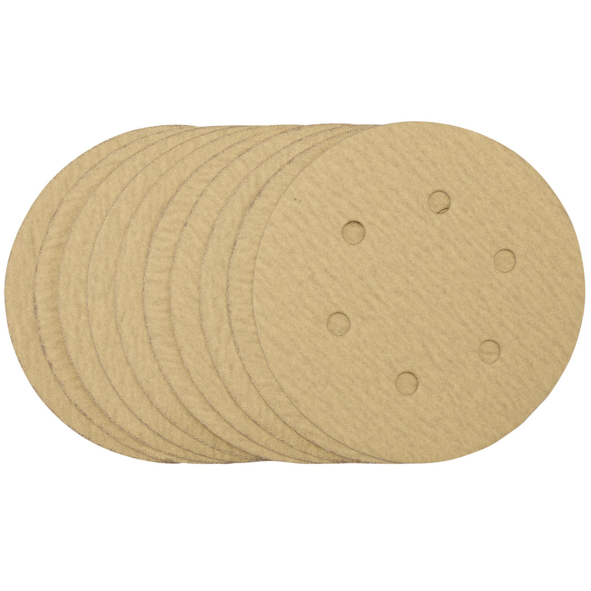 Gold-Sanding-Discs-with-Hook-&-Loop,-150mm,-180-Grit,-6-Dust-Extraction-Holes-(Pack-of-10)