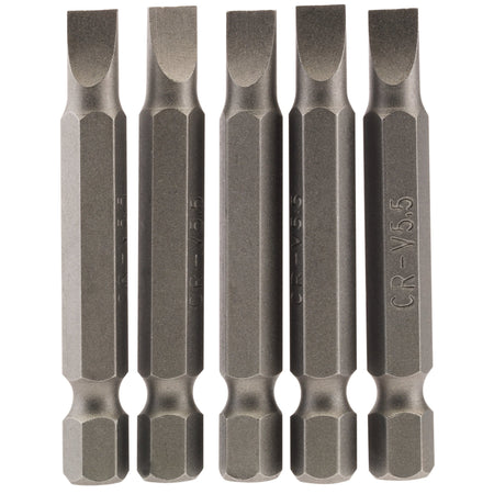 Plain-Slot-Insert-Bit,-5.5mm,-1/4"-Hex,-50mm-Long-(Pack-of-5)