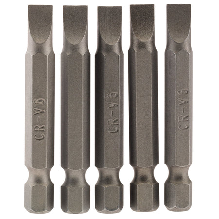 Plain-Slot-Insert-Bit,-6mm,-1/4"-Hex,-50mm-Long-(Pack-of-5)