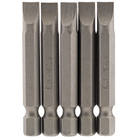 Plain-Slot-Insert-Bit,-6.5mm,-1/4"-Hex,-50mm-Long-(Pack-of-5)