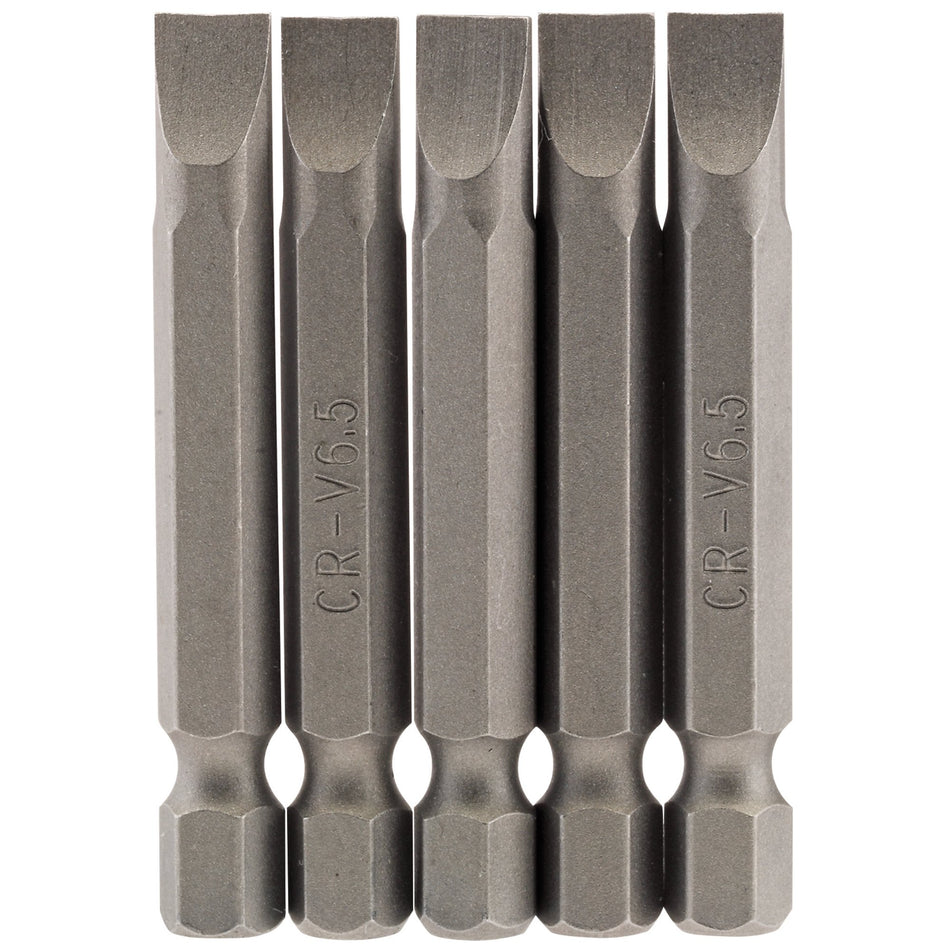 Plain-Slot-Insert-Bit,-6.5mm,-1/4"-Hex,-50mm-Long-(Pack-of-5)