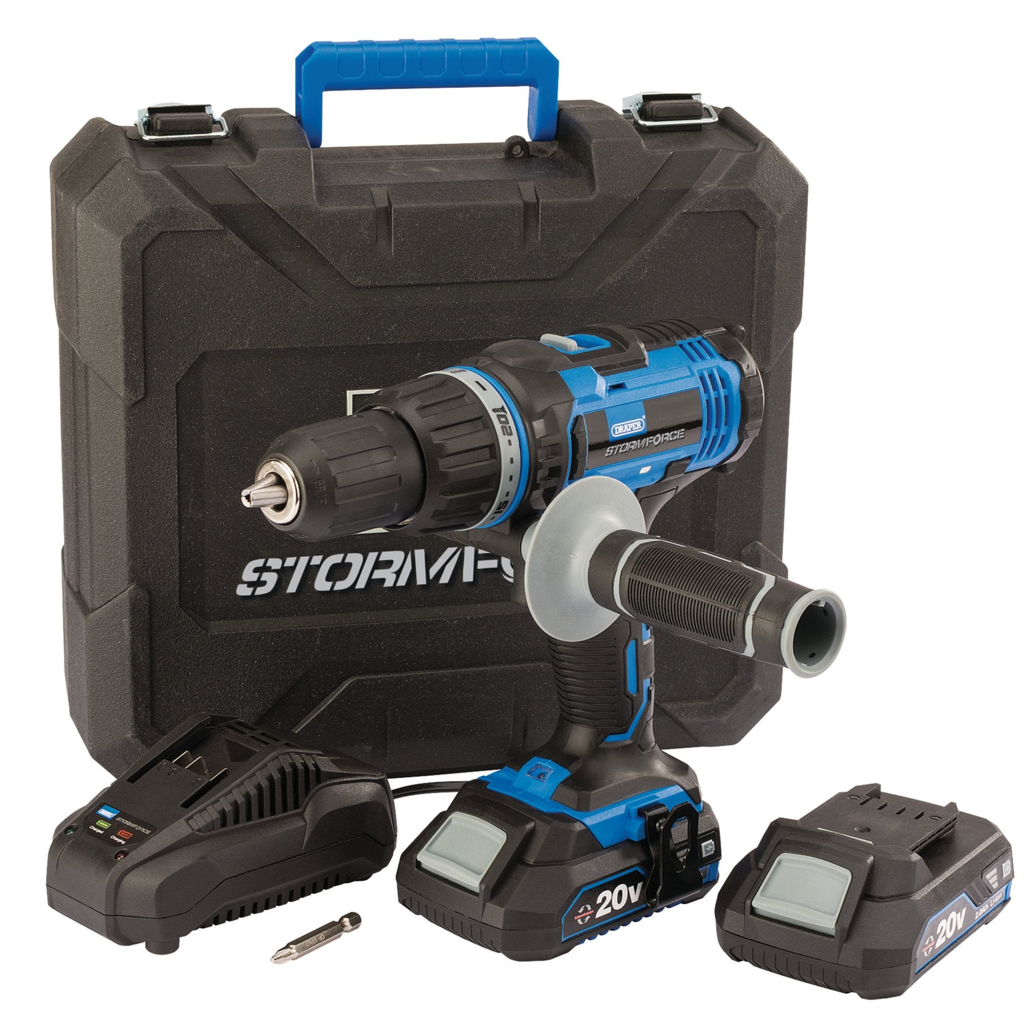 Draper-Storm-Force®-20V-Combi-Drill,-2-x-2.0Ah-Batteries,-1-x-Charger