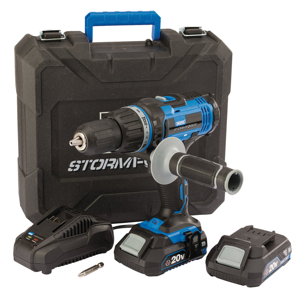 Draper-Storm-Force®-20V-Combi-Drill,-2-x-2.0Ah-Batteries,-1-x-Charger