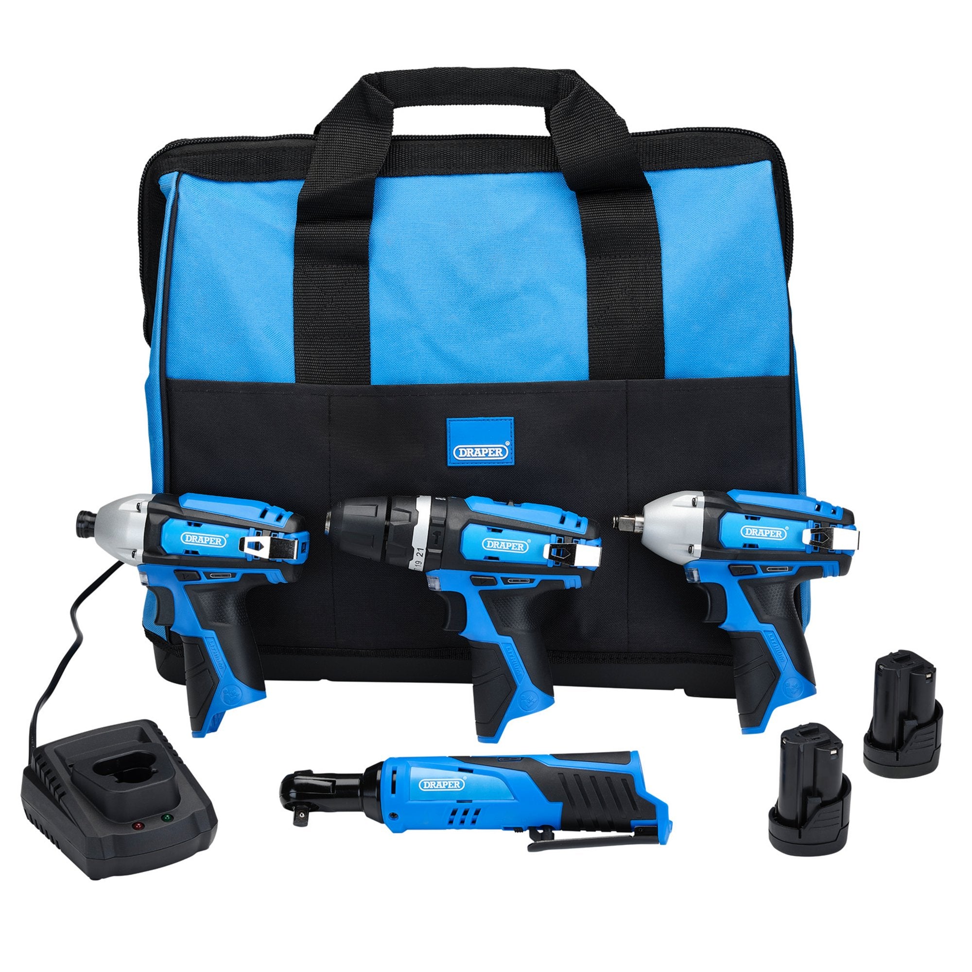 12V-Drill-Drive-and-Ratchet-Interchange-Kit-II,-2-x-1.5Ah-Li-ion-Batteries,-1-x-Fast-Charger-and-1-x-Tool-Bag