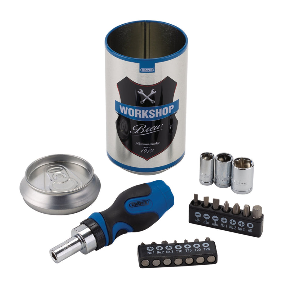 Stubby-Ratchet-Screwdriver-and-Bit-Set,-Special-Edition---Workshop-Brew-(18-Piece)
