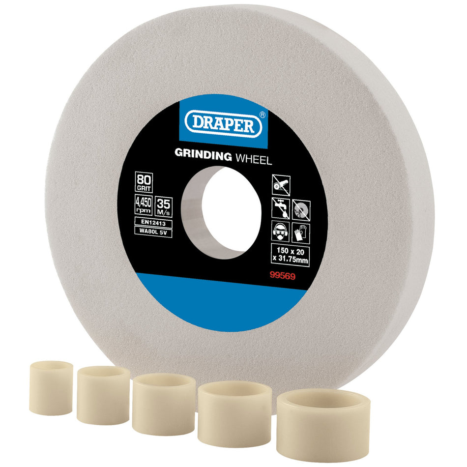 Aluminium-Oxide-Bench-Grinding-Wheel,-150-x-20mm,-80-Grit,-White